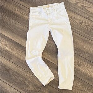 MOTHER high waisted LOOKER ankle fray color whipping the cream size 29